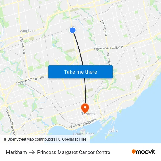 Markham to Princess Margaret Cancer Centre map