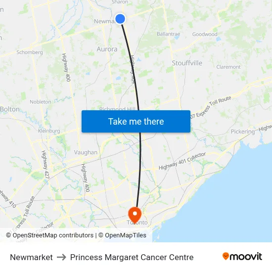 Newmarket to Princess Margaret Cancer Centre map