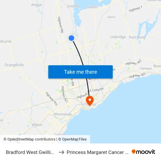 Bradford West Gwillimbury to Princess Margaret Cancer Centre map