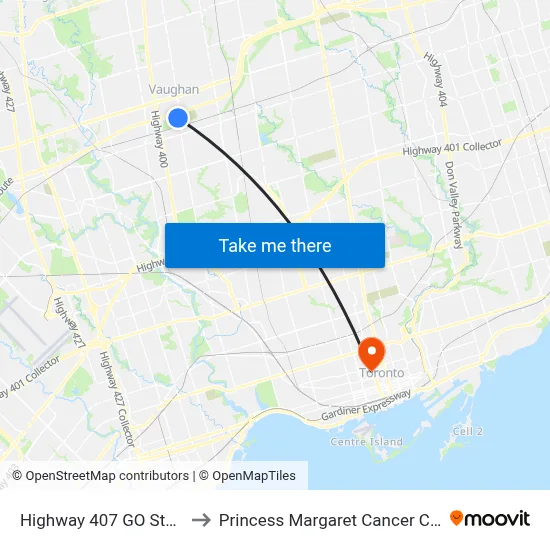 Highway 407 GO Station to Princess Margaret Cancer Centre map