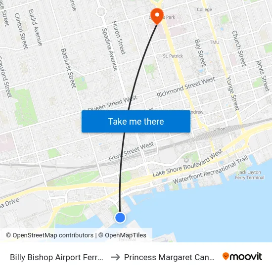 Billy Bishop Airport Ferry Terminal to Princess Margaret Cancer Centre map