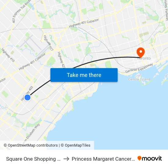 Square One Shopping Centre to Princess Margaret Cancer Centre map