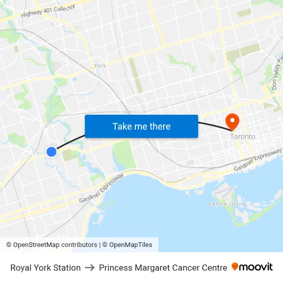 Royal York Station to Princess Margaret Cancer Centre map