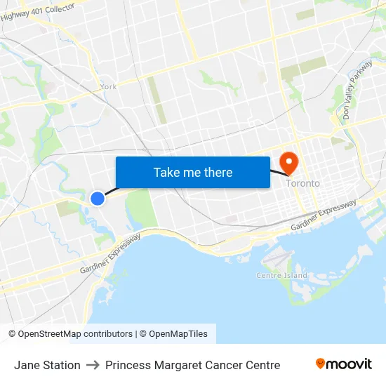 Jane Station to Princess Margaret Cancer Centre map