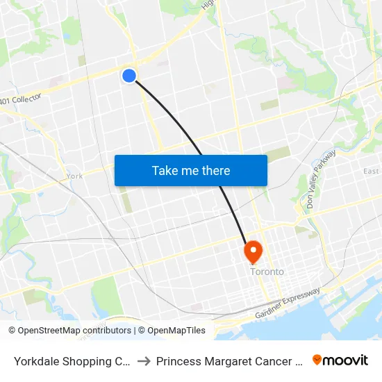 Yorkdale Shopping Centre to Princess Margaret Cancer Centre map