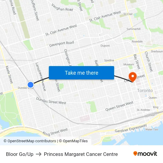 Bloor Go/Up to Princess Margaret Cancer Centre map
