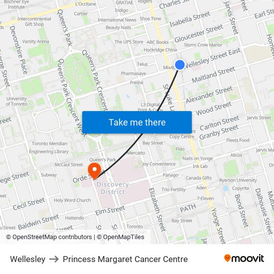 Wellesley to Princess Margaret Cancer Centre map