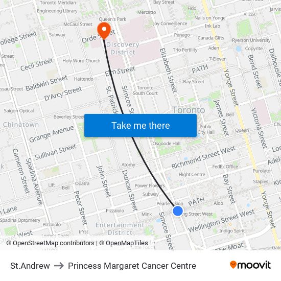 St.Andrew to Princess Margaret Cancer Centre map