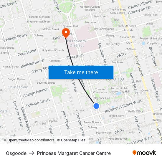 Osgoode to Princess Margaret Cancer Centre map