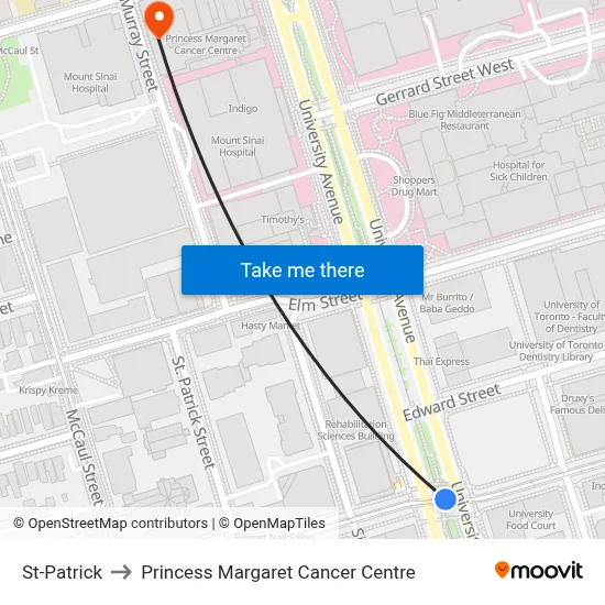 St-Patrick to Princess Margaret Cancer Centre map
