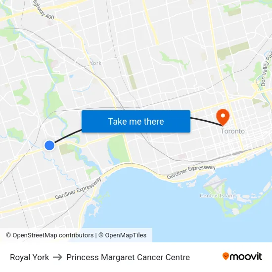 Royal York to Princess Margaret Cancer Centre map