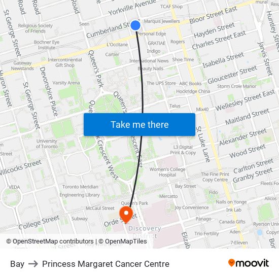 Bay to Princess Margaret Cancer Centre map