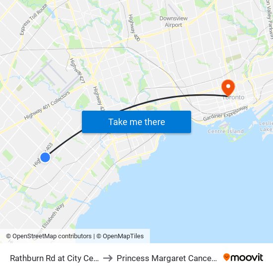 Rathburn Rd at City Centre Dr to Princess Margaret Cancer Centre map