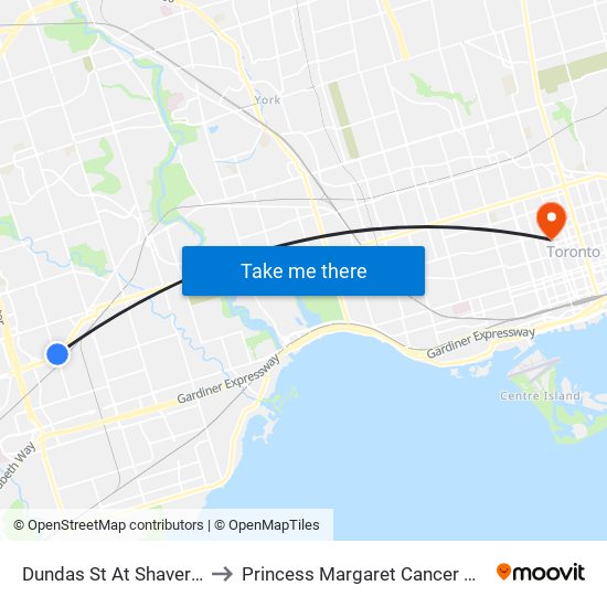 Dundas St At Shaver Ave to Princess Margaret Cancer Centre map