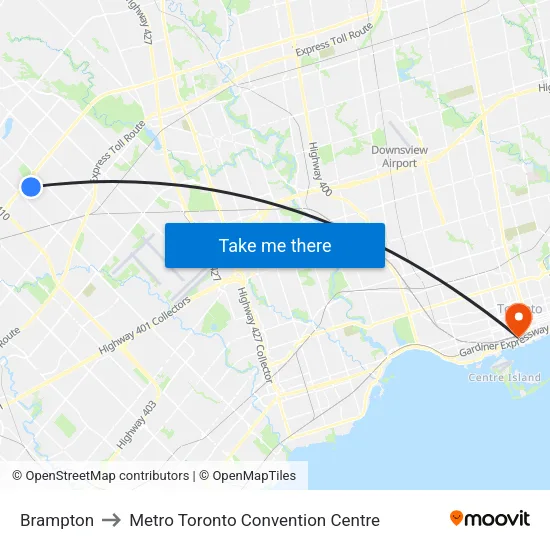 Brampton to Metro Toronto Convention Centre map