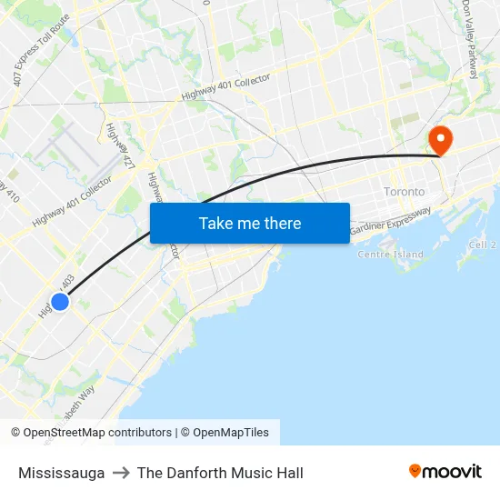 Mississauga to The Danforth Music Hall map