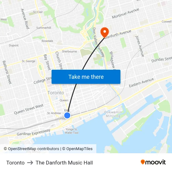 Toronto to The Danforth Music Hall map