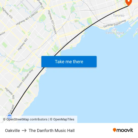 Oakville to The Danforth Music Hall map