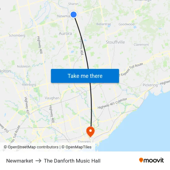 Newmarket to The Danforth Music Hall map