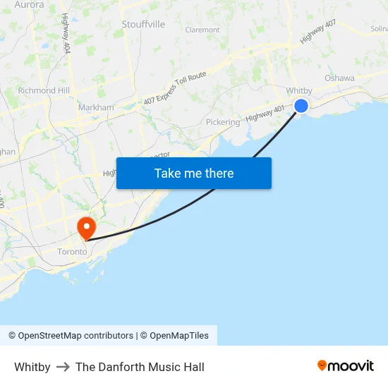 Whitby to The Danforth Music Hall map