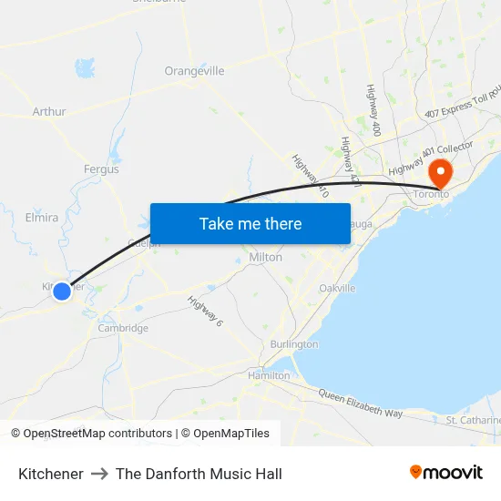 Kitchener to The Danforth Music Hall map