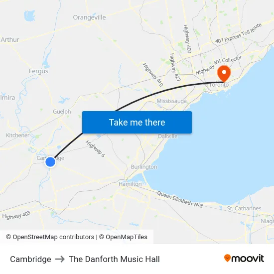 Cambridge to The Danforth Music Hall map