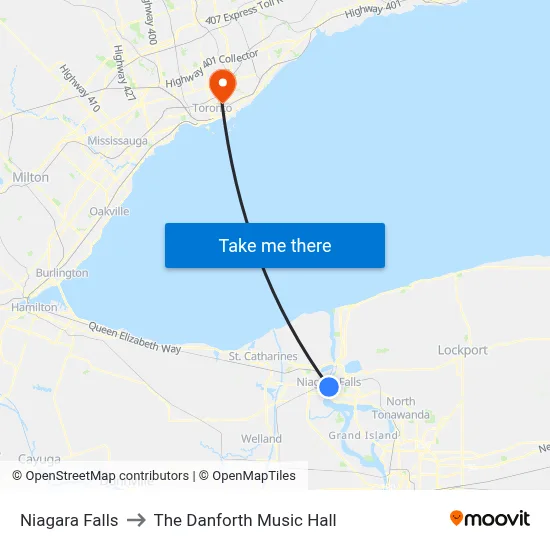 Niagara Falls to The Danforth Music Hall map