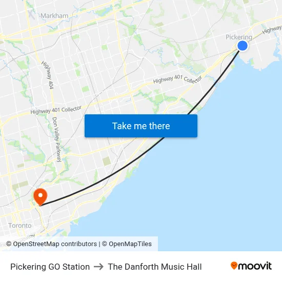 Pickering GO Station to The Danforth Music Hall map