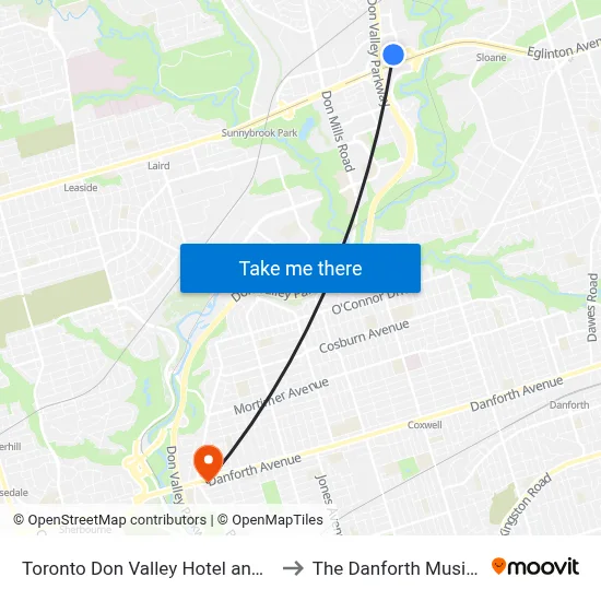 Toronto Don Valley Hotel and Suites to The Danforth Music Hall map