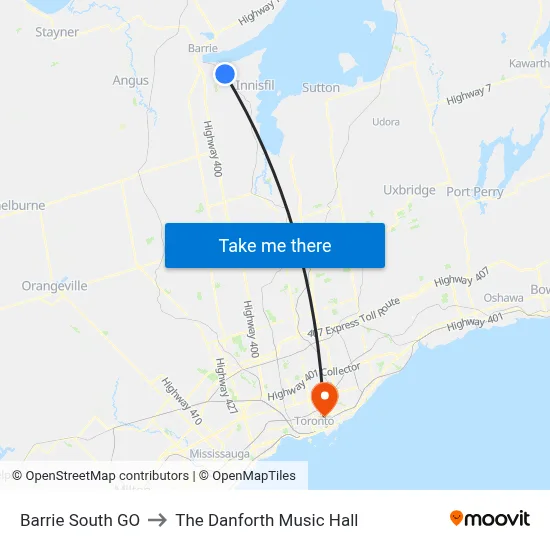 Barrie South GO to The Danforth Music Hall map