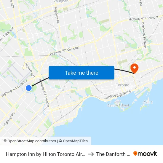 Hampton Inn by Hilton Toronto Airport Corporate Centre to The Danforth Music Hall map