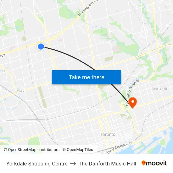 Yorkdale Shopping Centre to The Danforth Music Hall map
