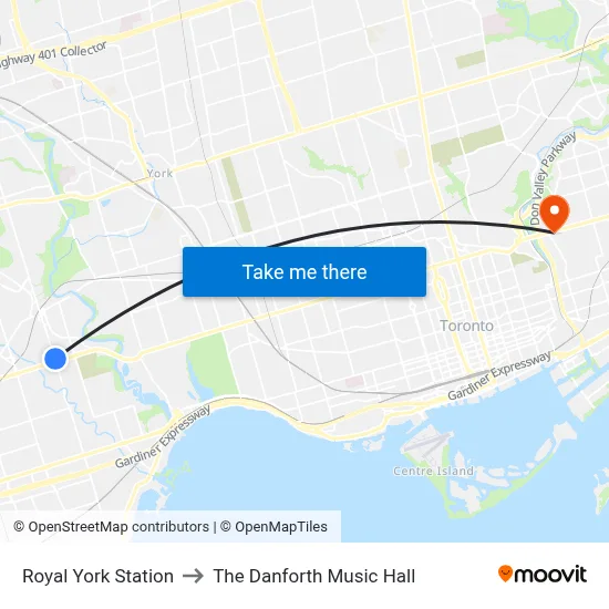 Royal York Station to The Danforth Music Hall map