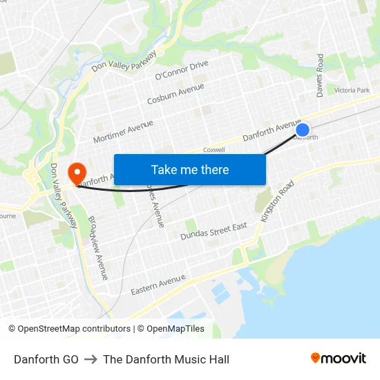 Danforth GO to The Danforth Music Hall map