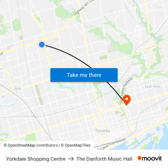 Yorkdale Shopping Centre to The Danforth Music Hall map