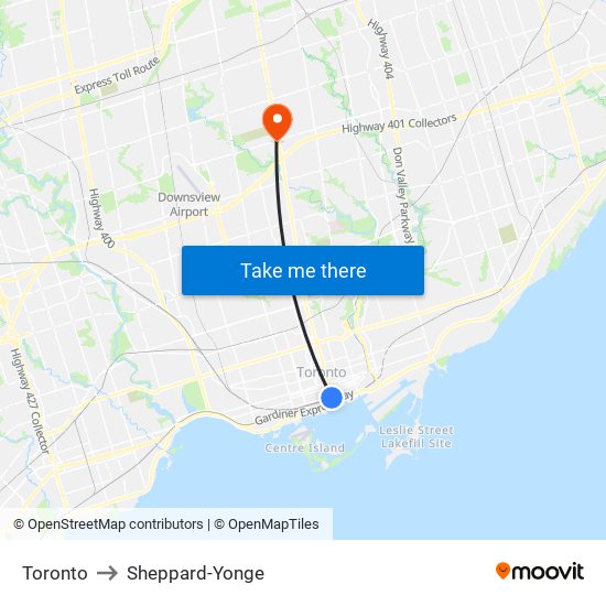 Toronto to Sheppard-Yonge map