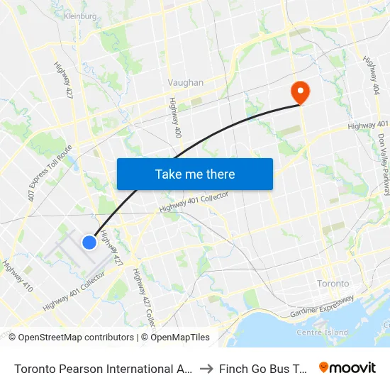 Toronto Pearson International Airport (Yyz) to Finch Go Bus Terminal map