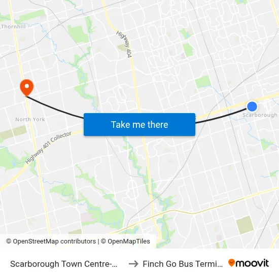 Scarborough Town Centre-West to Finch Go Bus Terminal map