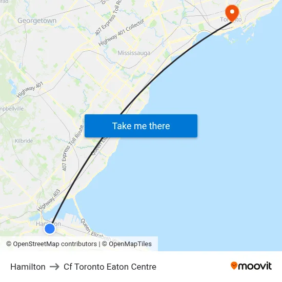 Hamilton to Cf Toronto Eaton Centre map