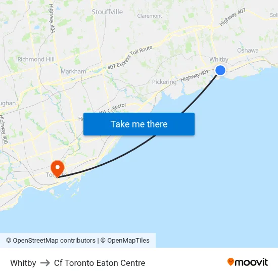 Whitby to Cf Toronto Eaton Centre map
