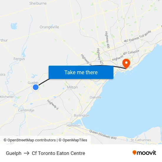 Guelph to Cf Toronto Eaton Centre map