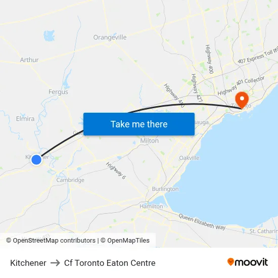 Kitchener to Cf Toronto Eaton Centre map