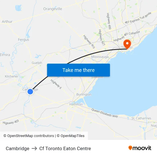 Cambridge to Cf Toronto Eaton Centre map
