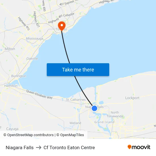 Niagara Falls to Cf Toronto Eaton Centre map