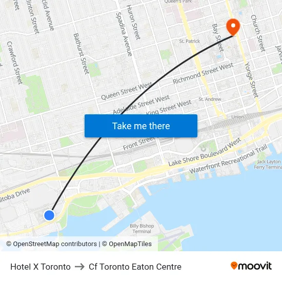 Hotel X Toronto to Cf Toronto Eaton Centre map