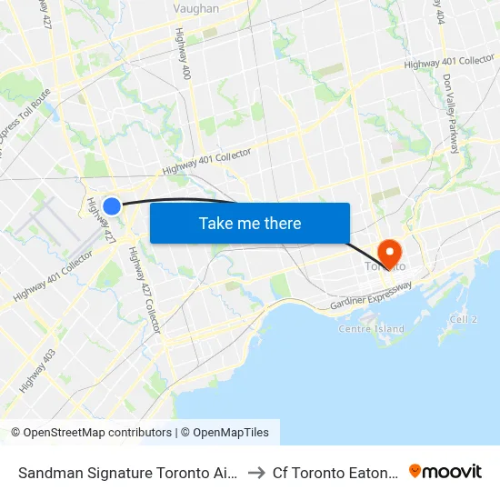 Sandman Signature Toronto Airport Hotel to Cf Toronto Eaton Centre map