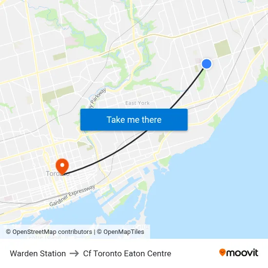 Warden Station to Cf Toronto Eaton Centre map