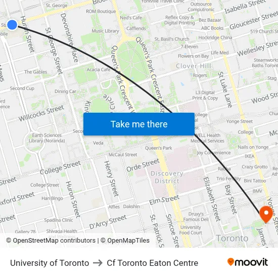 University of Toronto to Cf Toronto Eaton Centre map