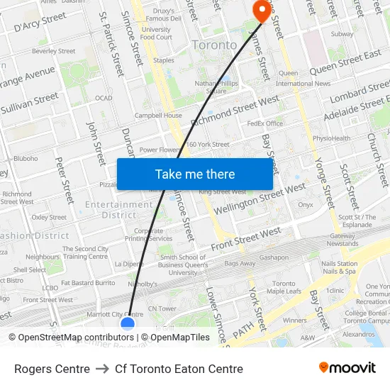 Rogers Centre to Cf Toronto Eaton Centre map