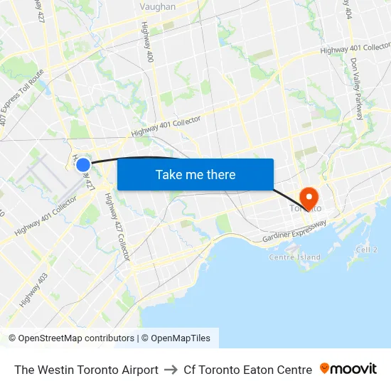 The Westin Toronto Airport to Cf Toronto Eaton Centre map